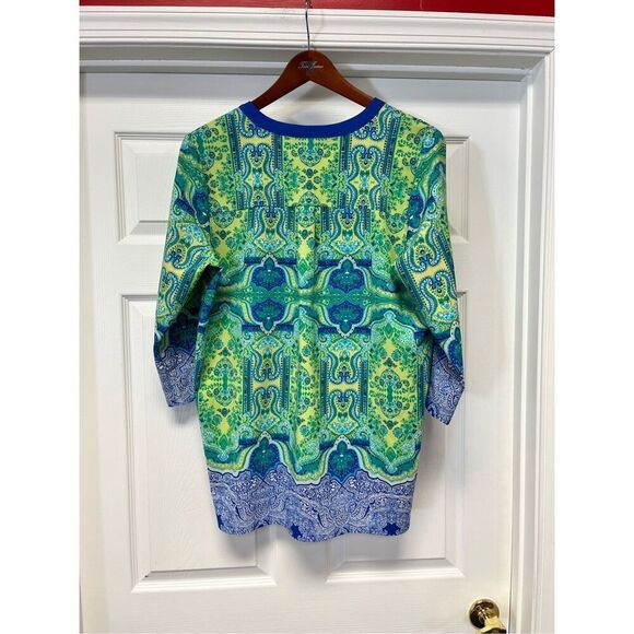 Travelsmith Blue & Green Print Tunic Top sz L EUC BOHO - Picture 4 of 5